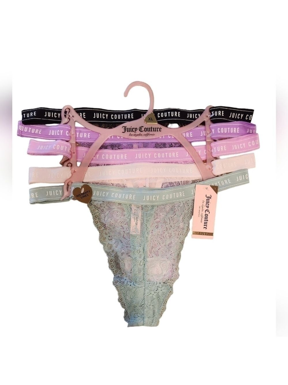 Juicy Couture Intimates Lace Thong Panty 5 Pack, Multi-Color, Size: XL, NWT